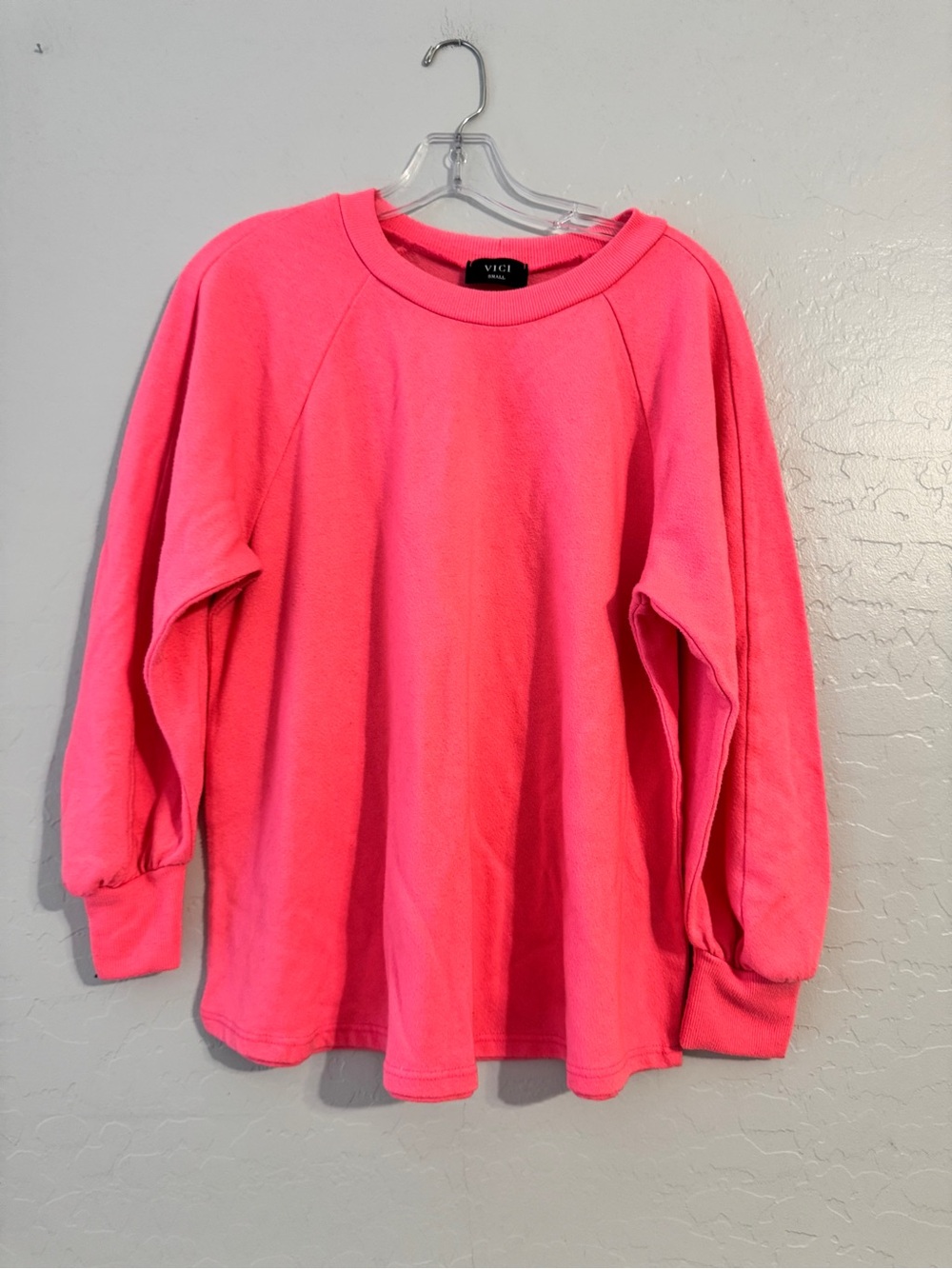 👚VICI Women's Pink Crew Neck Raglan Sleeve Cotton Fleece Sweatshirt Size S